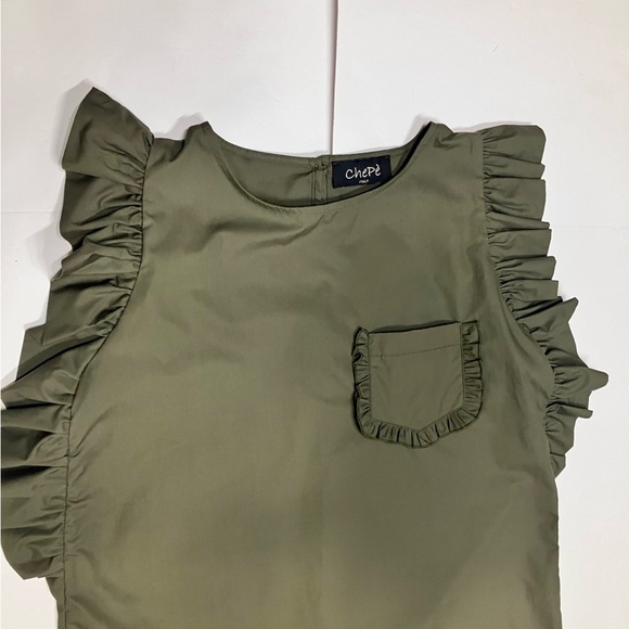 Military green ruffle top by Chepe Italy Size L - Picture 2 of 12
